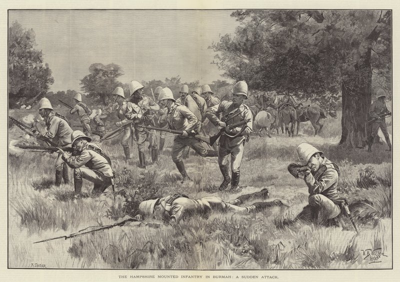 La Infantería Montada de Hampshire en Birmania, un Ataque Repentino de William Barnes Wollen