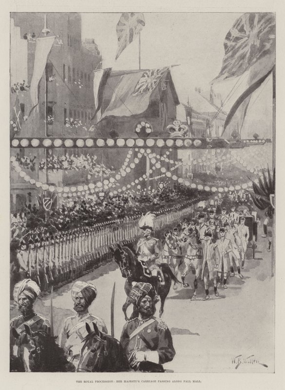La procesión real, el carruaje de Su Majestad pasando por Pall Mall de William Barnes Wollen