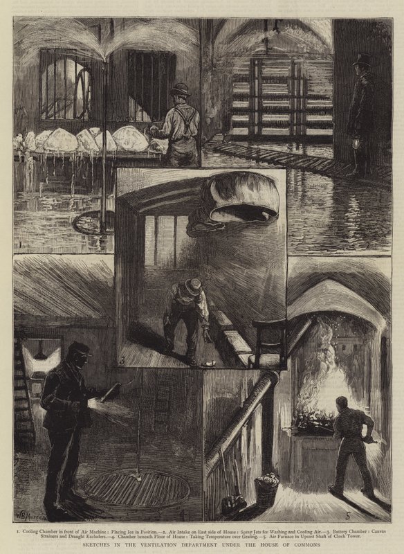 Bocetos en el Departamento de Ventilación bajo la Cámara de los Comunes de William Bazett Murray