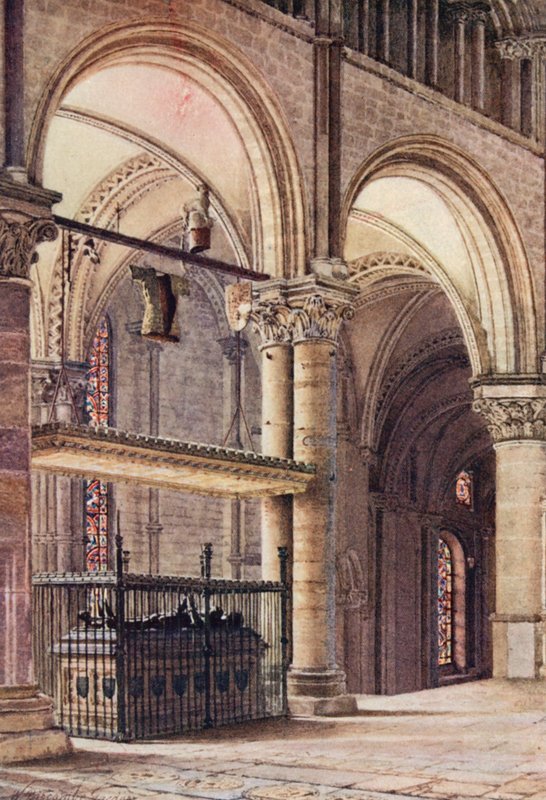 Tumba de Eduardo el Príncipe Negro en la Capilla de la Trinidad, Catedral de Canterbury (litografía en color) de William Biscombe Gardner