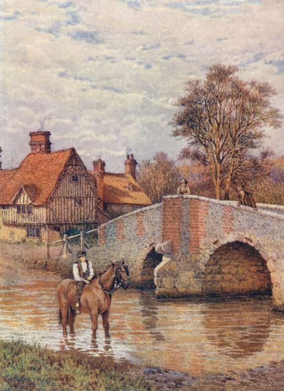 Puente de Eynsford, en el Darent (litografía en color) de William Biscombe Gardner