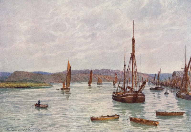Mirando hacia el Medway desde el muelle de Chatham (litografía en color) de William Biscombe Gardner