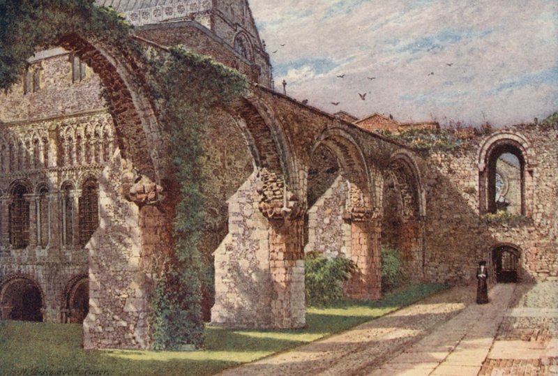Ruinas de la enfermería, Catedral de Canterbury (litografía en color) de William Biscombe Gardner