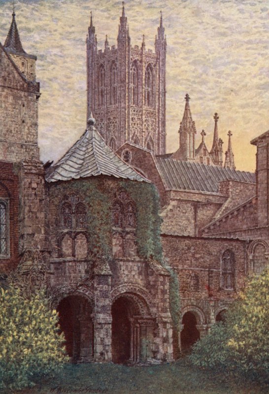 El Baptisterio, Catedral de Canterbury (litografía en color) de William Biscombe Gardner