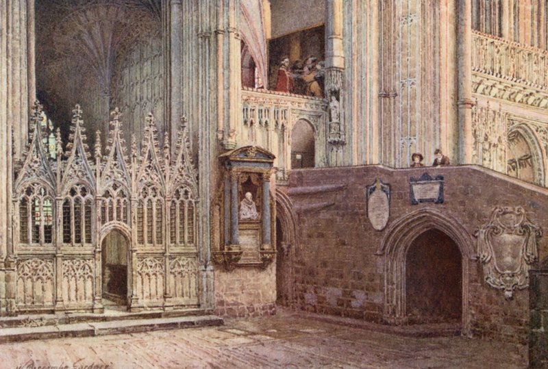 El Martirio, Catedral de Canterbury (litografía en color) de William Biscombe Gardner
