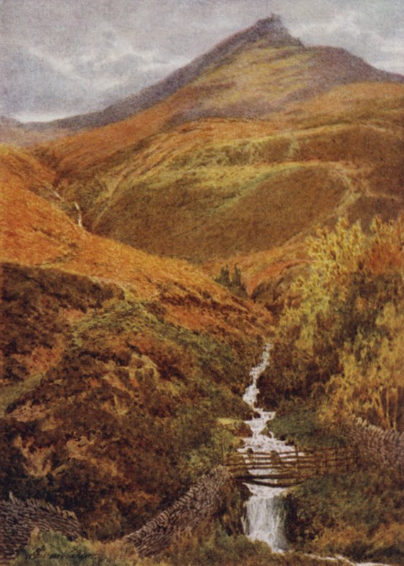 El Nab y Golden Clough desde Grindslow Dell, Edale (litografía en color) de William Biscombe Gardner