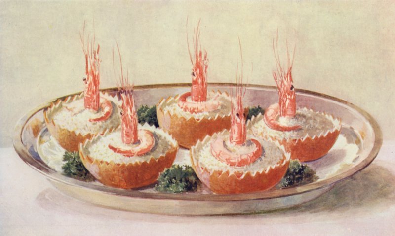 Salpicón de gambas con mandarinas (litografía en color) de William Bradshaw Handforth