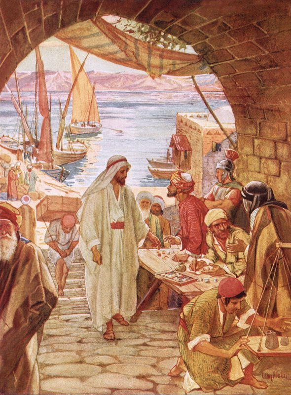 Jesús ordenando a Mateo, el publicano, que lo siga de William Brassey Hole