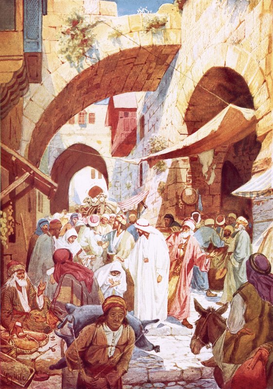 Jesús sanando a una mujer en la multitud mientras se dirige a la casa de Jairo de William Brassey Hole