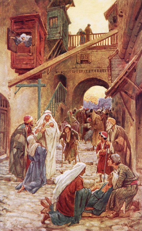 La gente de Capernaum trayendo a Jesús a muchos para sanar de William Brassey Hole