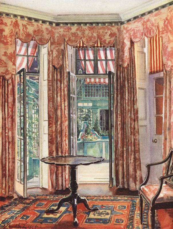 Decoración interior: Una habitación londinense en tonos rojos (litografía en color) de William Bruce Ellis Ranken