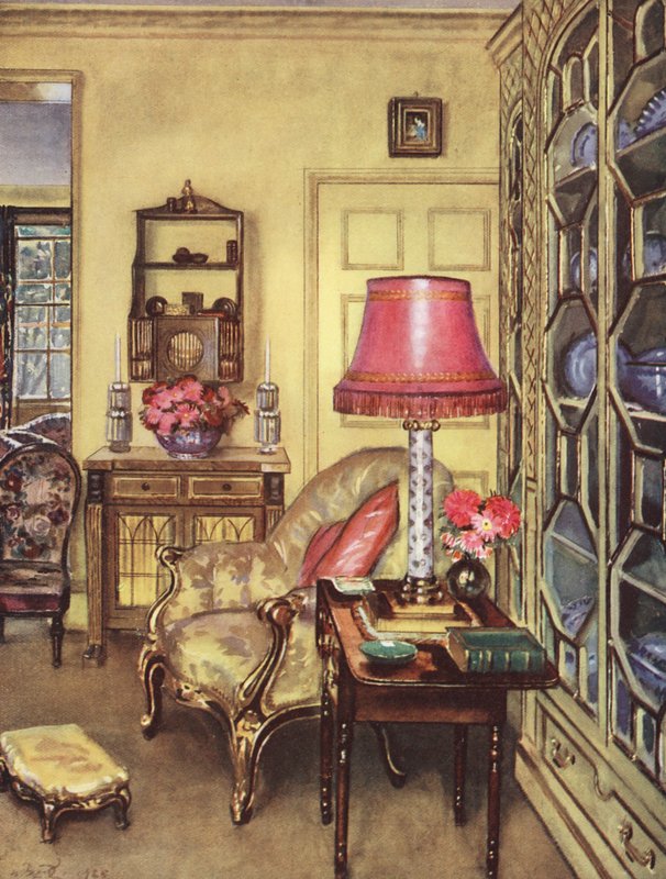 Decoración interior: Un pequeño salón amarillo (litografía en color) de William Bruce Ellis Ranken