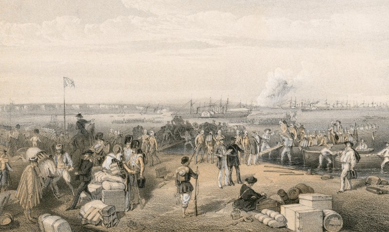 Desembarco de la expedición a Kertch y la voladura de la Batería de San Pablo de William Crimea Simpson