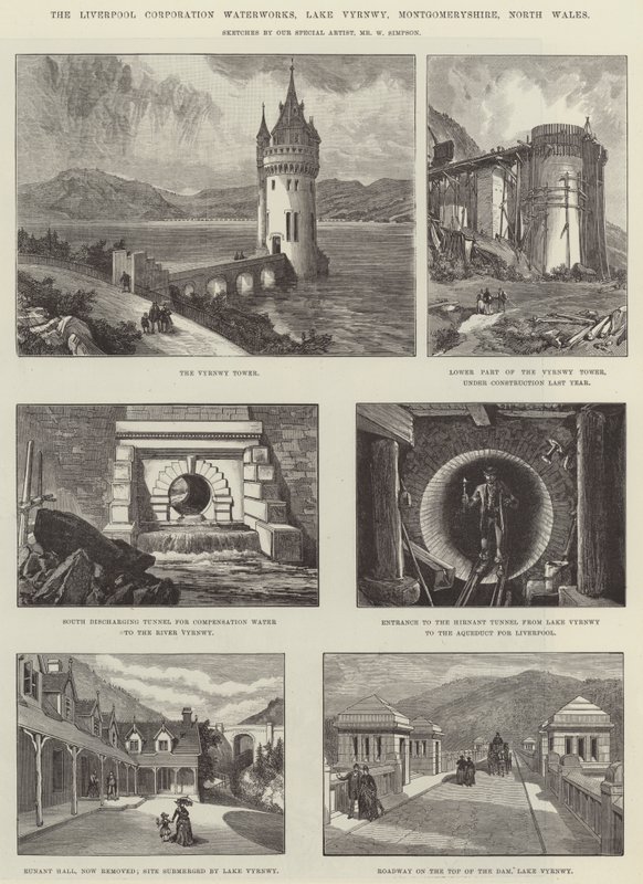 La Corporación de Agua de Liverpool, Lago Vyrnwy, Montgomeryshire, Gales del Norte de William Crimea Simpson