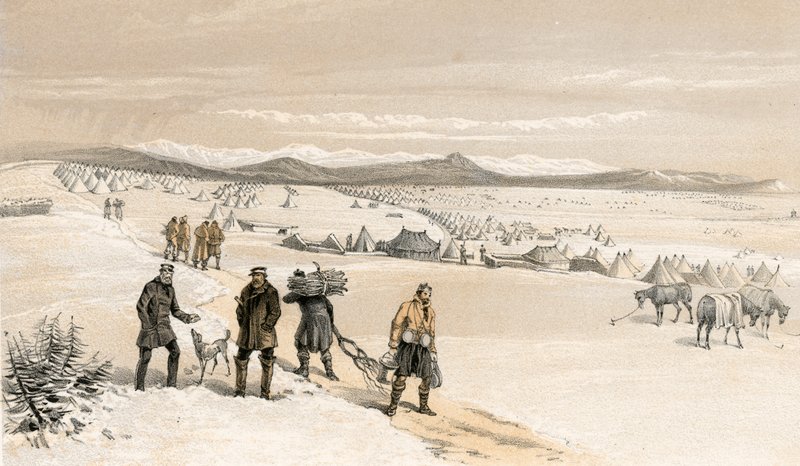 El campamento de la 2ª División, mirando al este, enero de 1855 de William Crimea Simpson