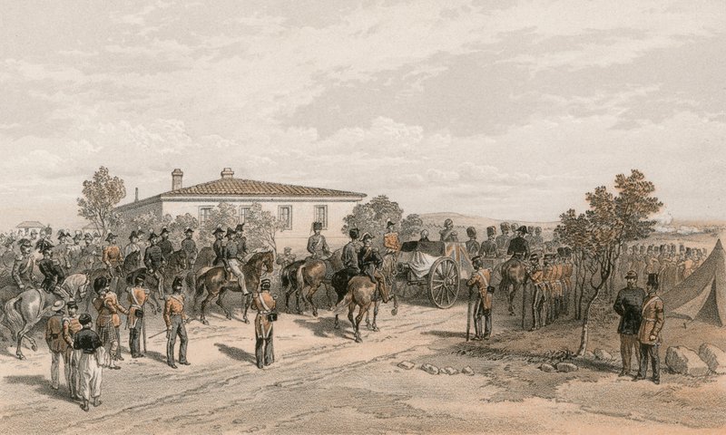 El cortejo fúnebre de Lord Raglan saliendo del Cuartel General de William Crimea Simpson