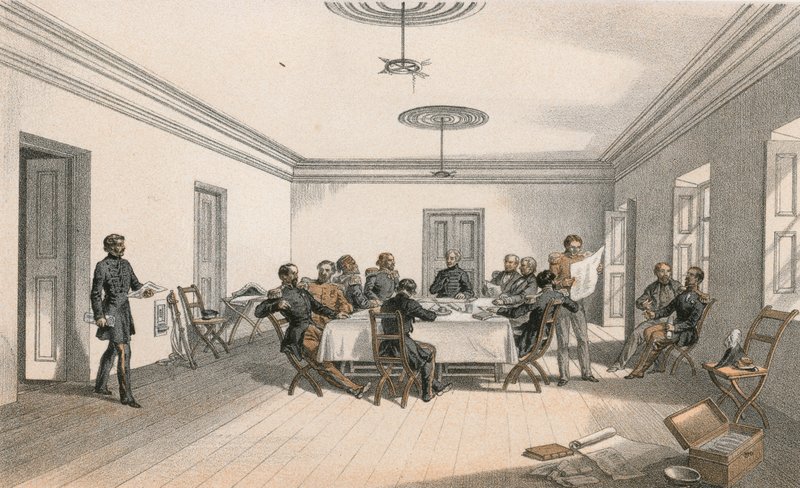 El interior del cuartel general de Lord Raglan, un consejo de guerra de William Crimea Simpson