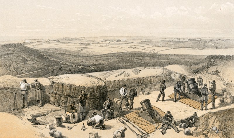 Las nuevas obras en el sitio de Sebastopol en el ataque derecho, desde la Batería de Morteros a la derecha de la Batería de Gordon de William Crimea Simpson