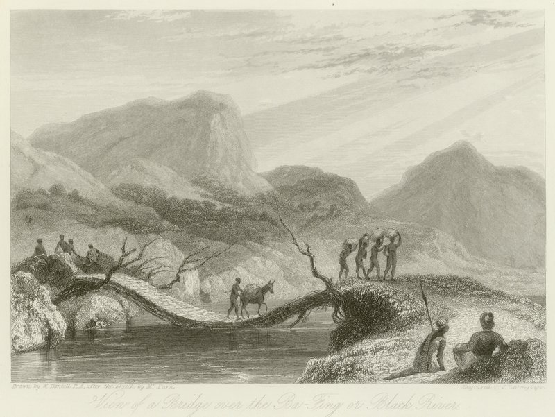 Vista de un puente sobre el Ba-Fing de William Daniell