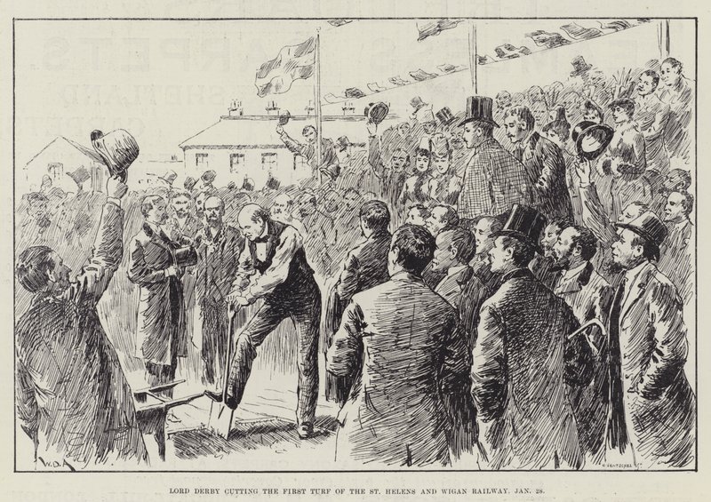Lord Derby cortando el primer césped del ferrocarril de St Helens y Wigan, 28 de enero de William Douglas Almond