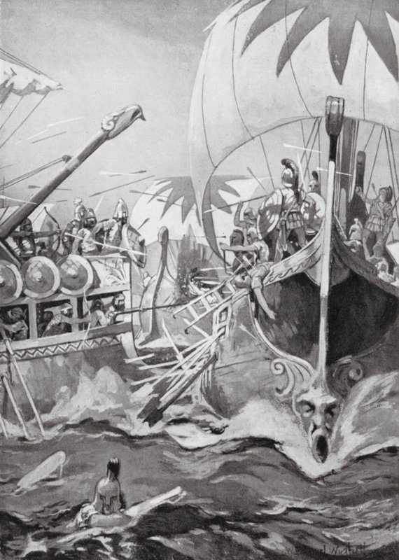 La derrota de una flota jonia (litografía) de William Edward (after) Wigfull