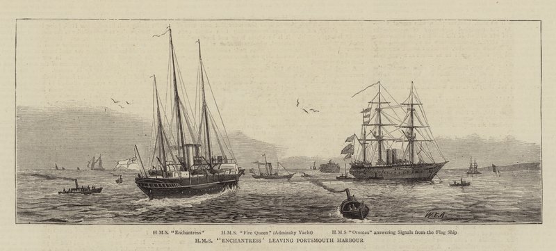 HMS Enchantress saliendo del Puerto de Portsmouth de William Edward Atkins