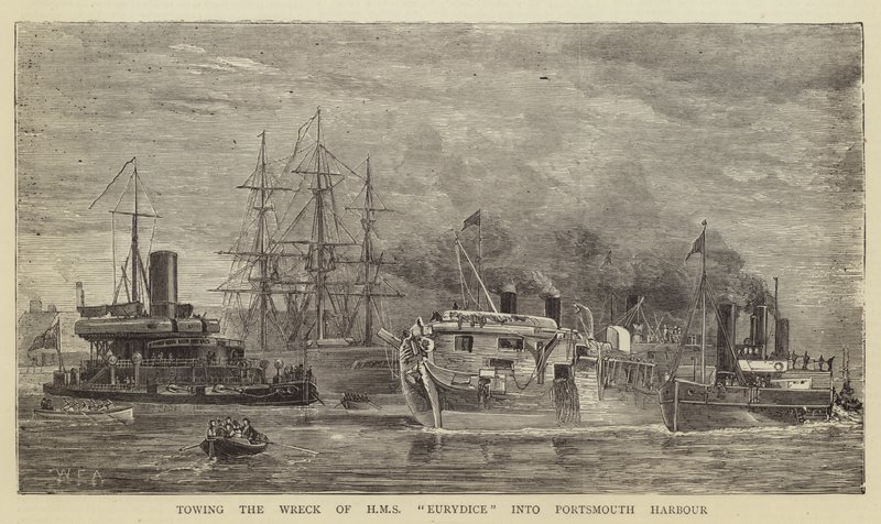 Remolcando el naufragio del HMS Eurydice al puerto de Portsmouth de William Edward Atkins