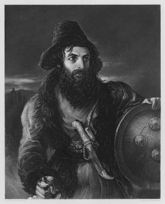 Un Guerrero Persa, del cuadro en la Galería Vernon (grabado) de William Etty