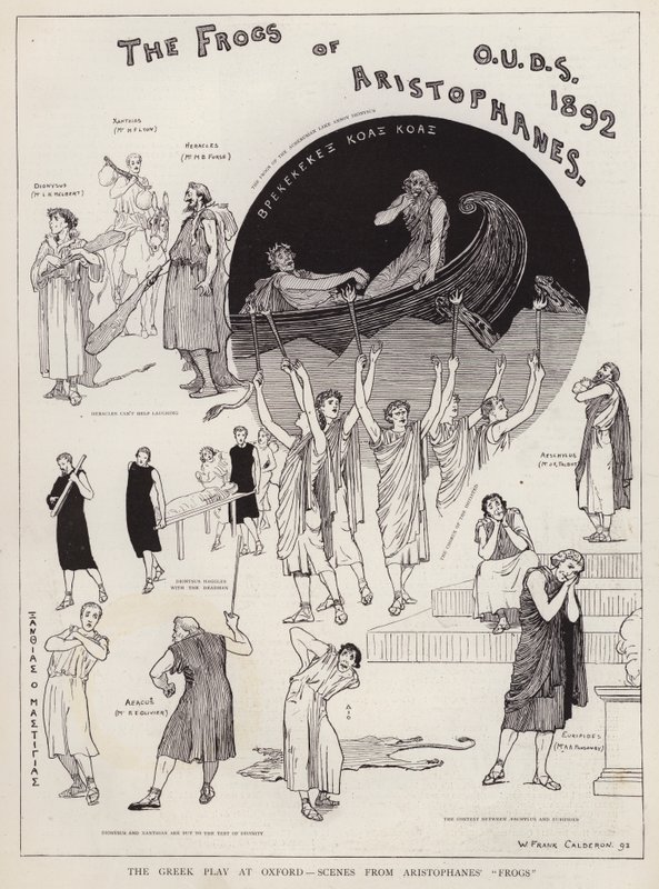 Escenas de una producción de la obra Las Ranas de Aristófanes, por la Sociedad Dramática de la Universidad de Oxford de William Frank Calderon