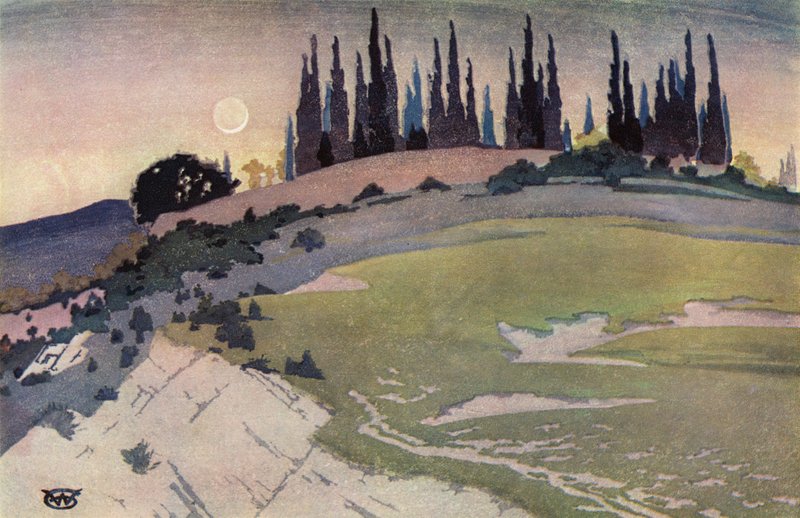 El paso de la Media Luna, Umbría (litografía en color) de William Giles