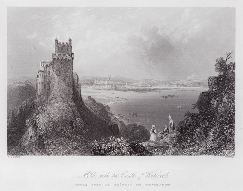 Molk, con el Castillo de Weiteneck (grabado) de William H. Bartlett