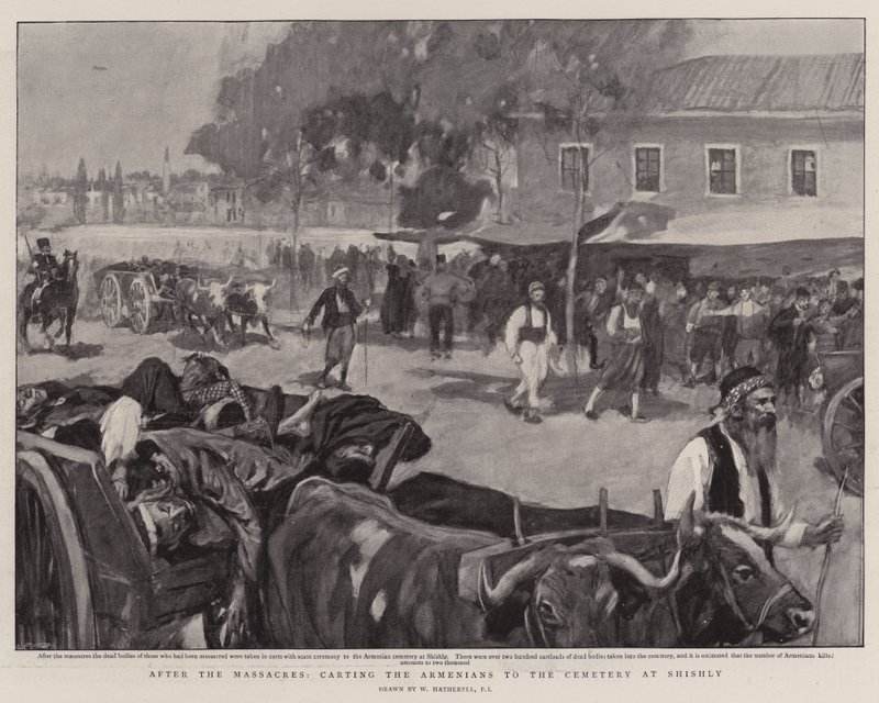 Después de las masacres, transportando a los armenios al cementerio en Shishly de William Hatherell