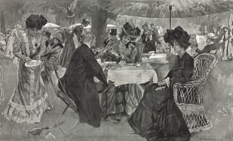 Té de la tarde en los Jardines de Kensington de William Hatherell
