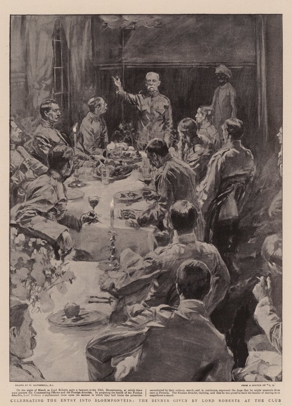 Celebrando la entrada en Bloemfontein, la cena ofrecida por Lord Roberts en el club de William Hatherell