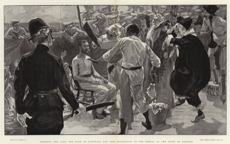 Cruzando la línea, el Duque de Cornualles y York sometiéndose a la prueba en la Corte de Neptuno de William Hatherell