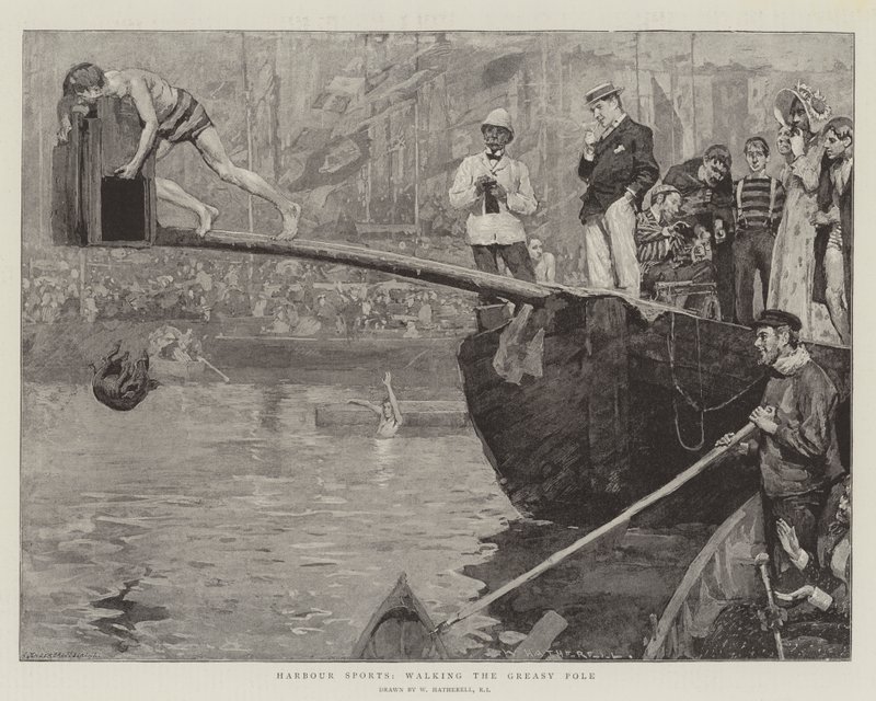 Deportes en el Puerto, Caminando por el Palo Resbaladizo de William Hatherell