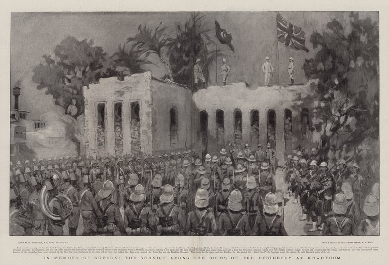 En memoria de Gordon, el servicio entre las ruinas de la Residencia en Jartum de William Hatherell