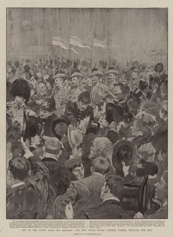 Al frente desde la vieja Inglaterra, los lanceros de Nueva Gales del Sur pasando por la ciudad de William Hatherell