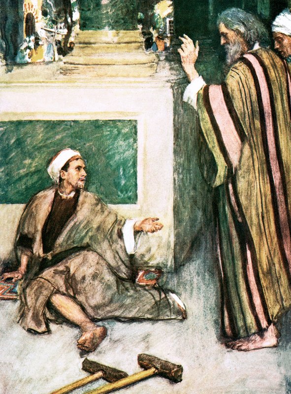 Pedro y Juan sanando al hombre cojo de William Hatherell