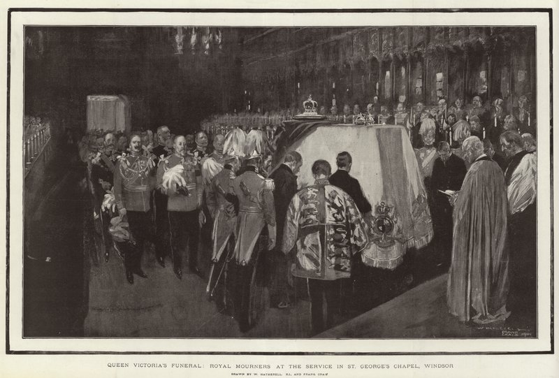 Funeral de la Reina Victoria, dolientes reales en el servicio en la Capilla de San Jorge, Windsor de William Hatherell