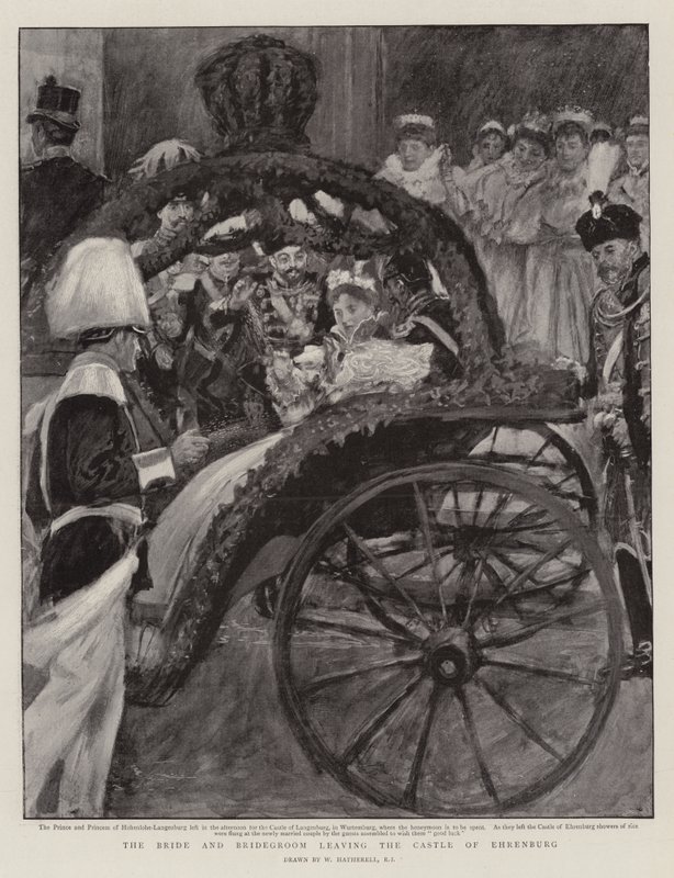 La Novia y el Novio saliendo del Castillo de Ehrenburg de William Hatherell