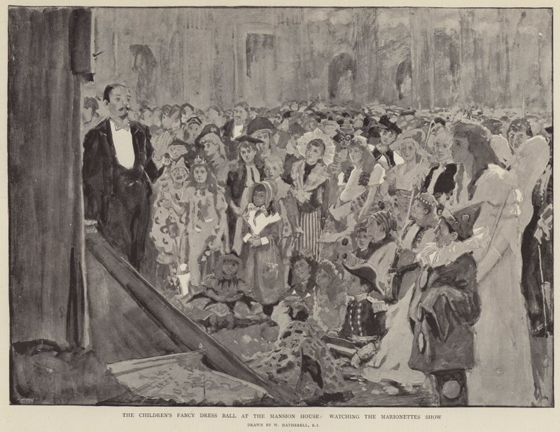 El baile de disfraces infantiles en la Mansion House, viendo el espectáculo de marionetas de William Hatherell