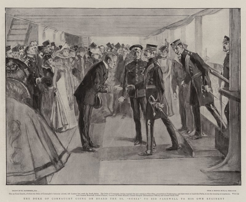 El Duque de Connaught abordando el SS Nubia para despedirse de su propio regimiento de William Hatherell
