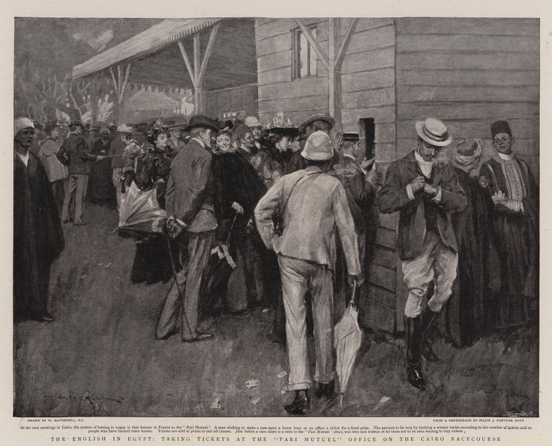 Los ingleses en Egipto, comprando boletos en la oficina del Pari Mutuel en el hipódromo de El Cairo de William Hatherell