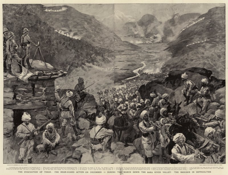 La evacuación de Tirah, la acción de la retaguardia el 13 de diciembre durante la marcha por el valle del río Bara, el equipaje en dificultades de William Hatherell