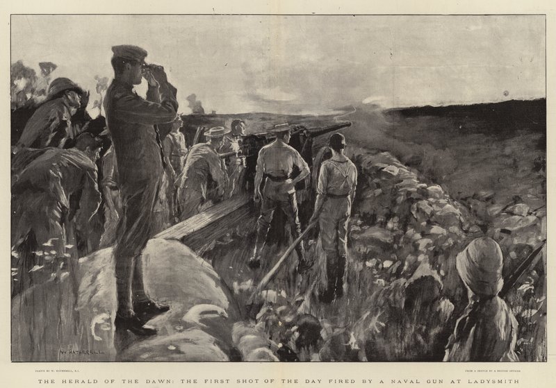 El heraldo del amanecer, el primer disparo del día realizado por un cañón naval en Ladysmith de William Hatherell