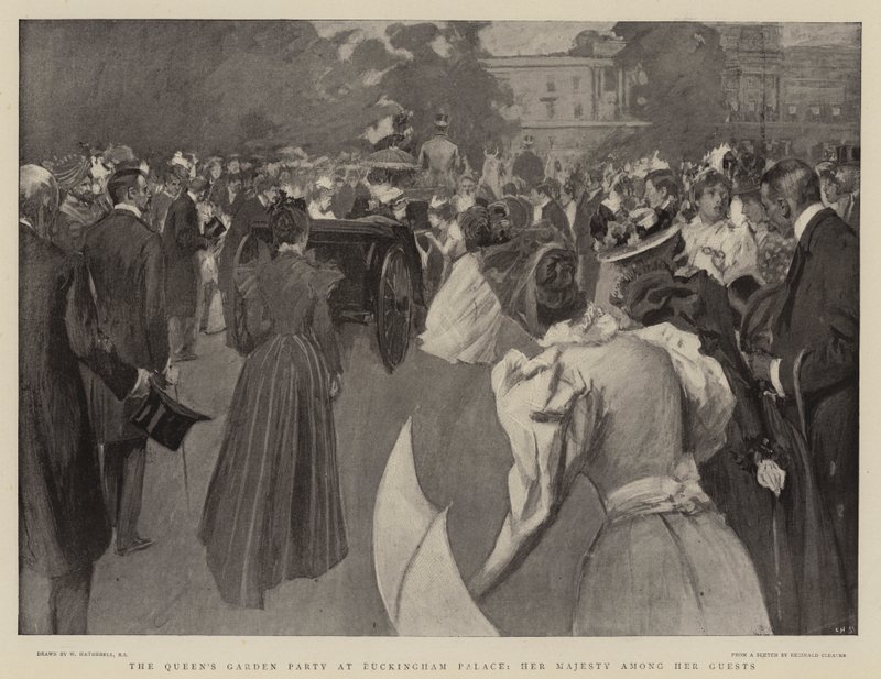 La Fiesta en el Jardín de la Reina en el Palacio de Buckingham, Su Majestad entre sus Invitados de William Hatherell