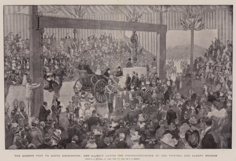 La visita de la reina a South Kensington, Su Majestad colocando la primera piedra del Museo Victoria y Alberto de William Hatherell