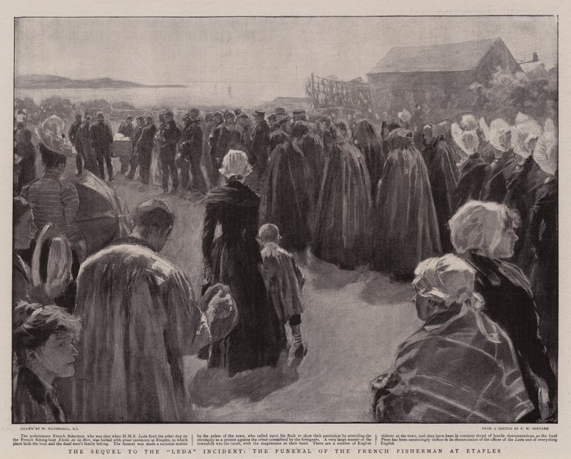 La secuela del incidente de Leda, el funeral del pescador francés en Etaples de William Hatherell
