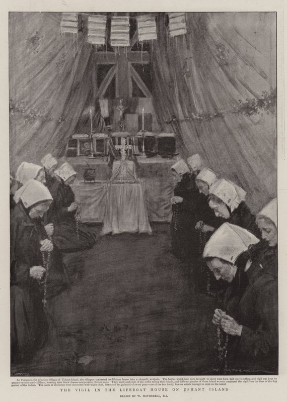 La vigilia en la casa del bote salvavidas en la isla de Ushant de William Hatherell